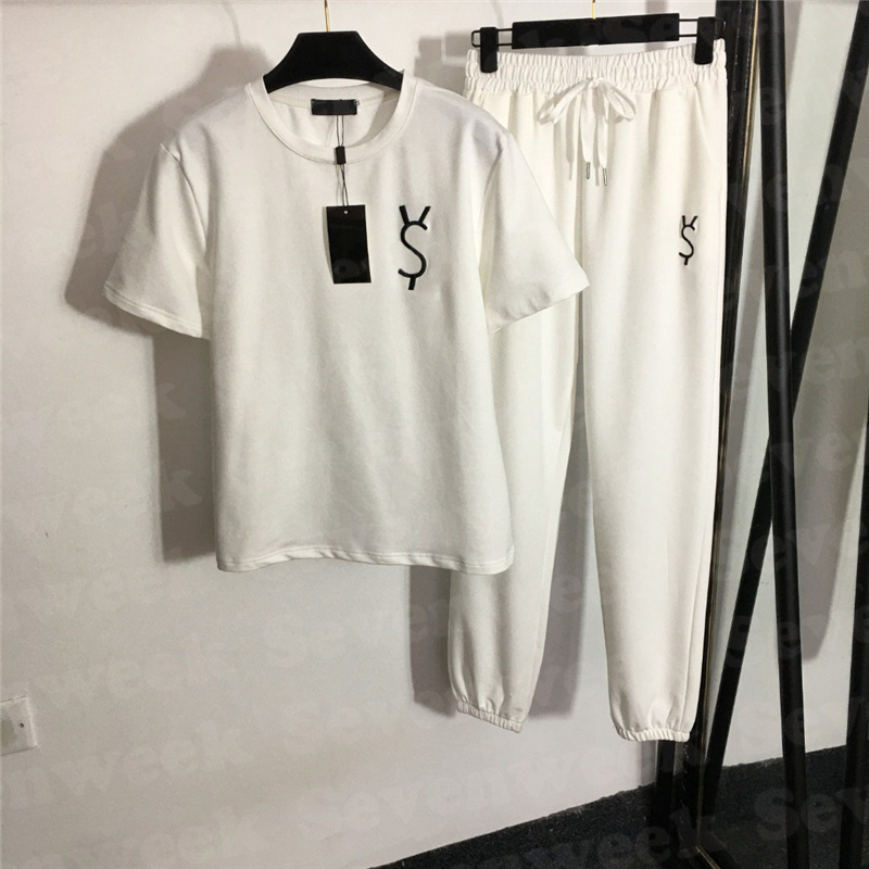 

Tracksuits Womens Tees Sweatpants Sports Suits Embroidery Letter T Shirts Tops Trousers Two Piece Running Gym Sportswear, Black