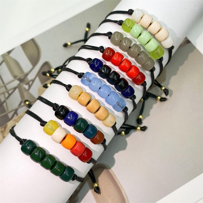 

Link Bracelets Bohemia Vintage Ethnic Colorful Cylindrical Crystal Bracelet Fashion Jewelry For Women Men Geometric Handmade Braided
