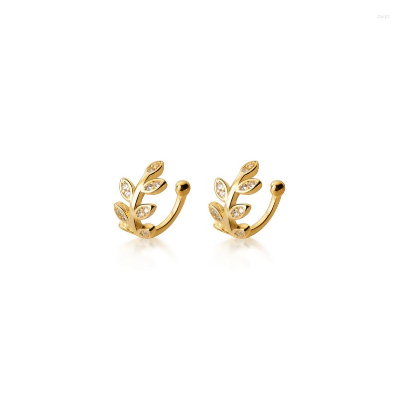 

Backs Earrings GUC206 Real 925 Sterling Silver Leaf Ear Cuff Cute Zircon Leaves Plant Non-Pierced Cartilage For Women Girls