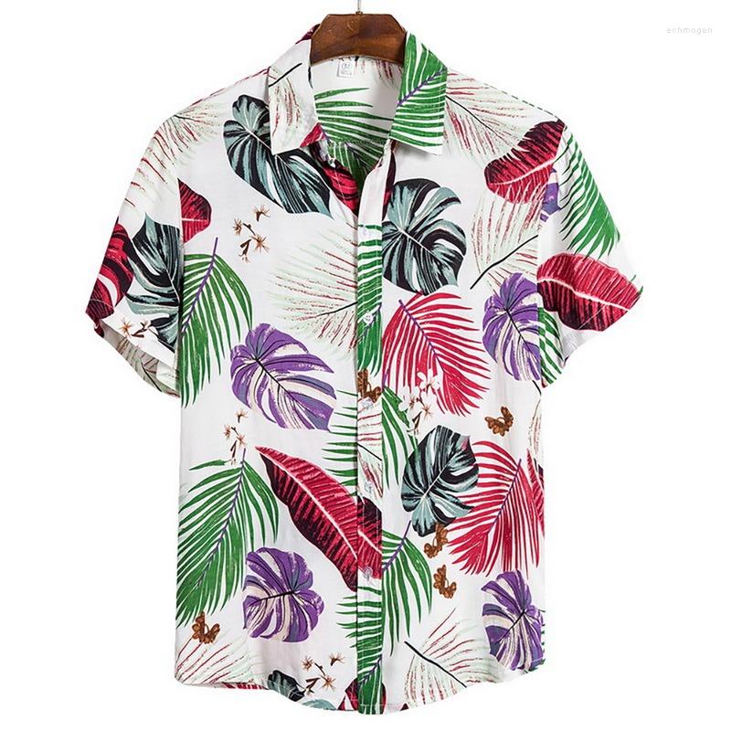 

Men's Casual Shirts Men'S Cotton Polyester Summer Short Sleeve Shirt Tropical Leaf Pattern Hawaiian Beach Male Blouse For Men, Color-5