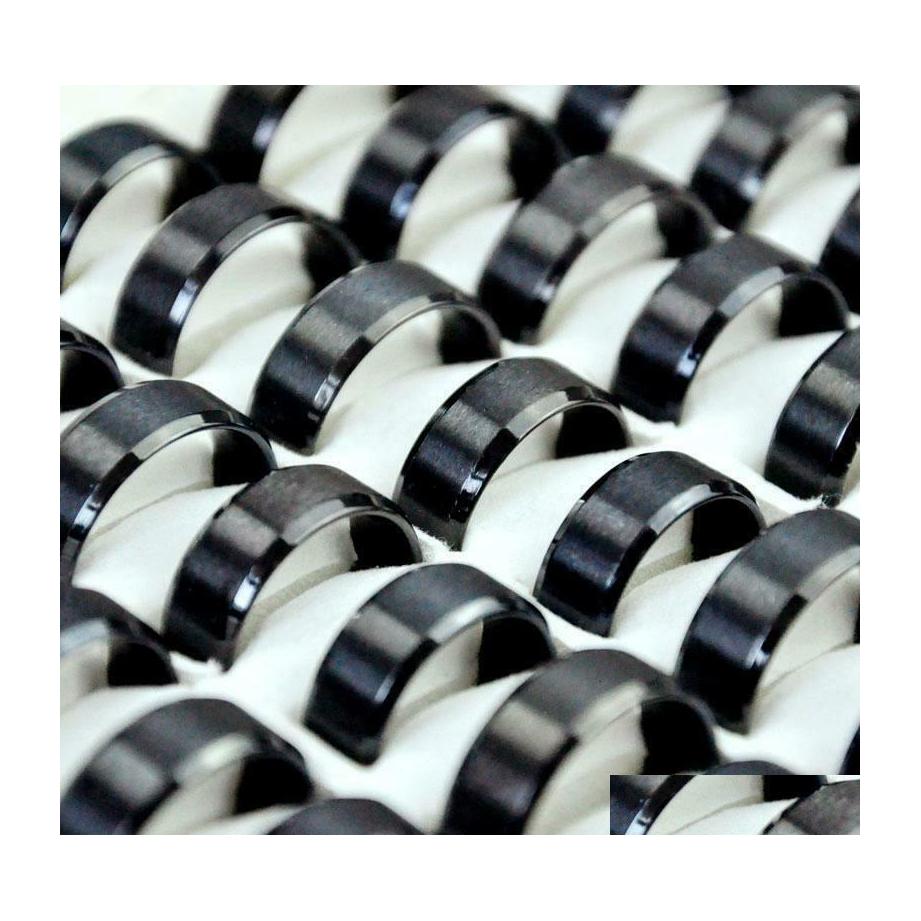 

Band Rings Wholesale 50Pcs 316L Stainless Steel Style Fashion Black Plain Flat Jewelry Finger Ring Men Women Acier Edelstahlringe Dr Dhex5
