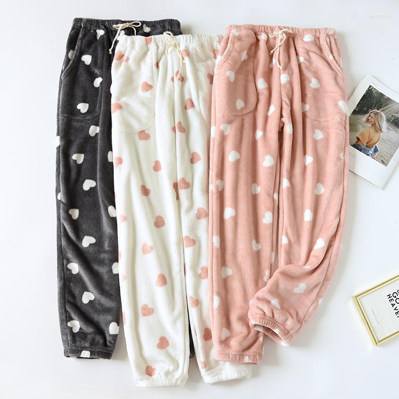 

Women's Sleepwear SVOKOR Love Printed Warm Trousers Thickened Plush Pants For Women Ladies Soft Flannel Pajamas Fashion Casul Slim, Pink