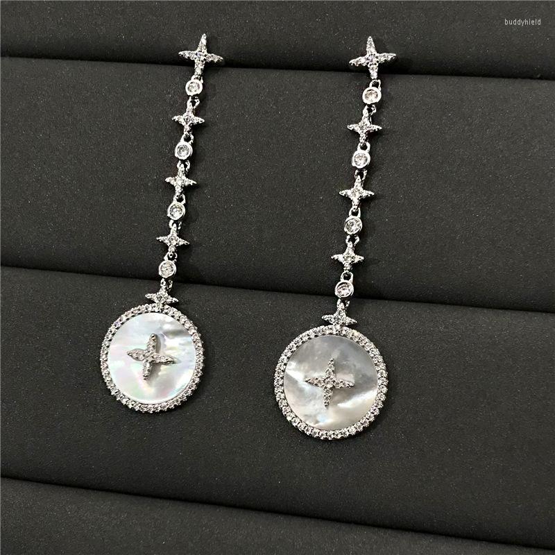 

Dangle Earrings UMGODLY Mother Shell Earrins Cubic Zirconia Stones Corss Star Long Drop Woman Jewelry