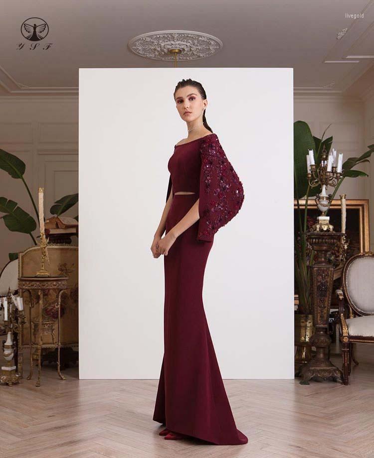 

Party Dresses Arrival Burugndy Off The Shoulder Two Pieces Beaded Long Sleeve Mermaid Prom, Silver