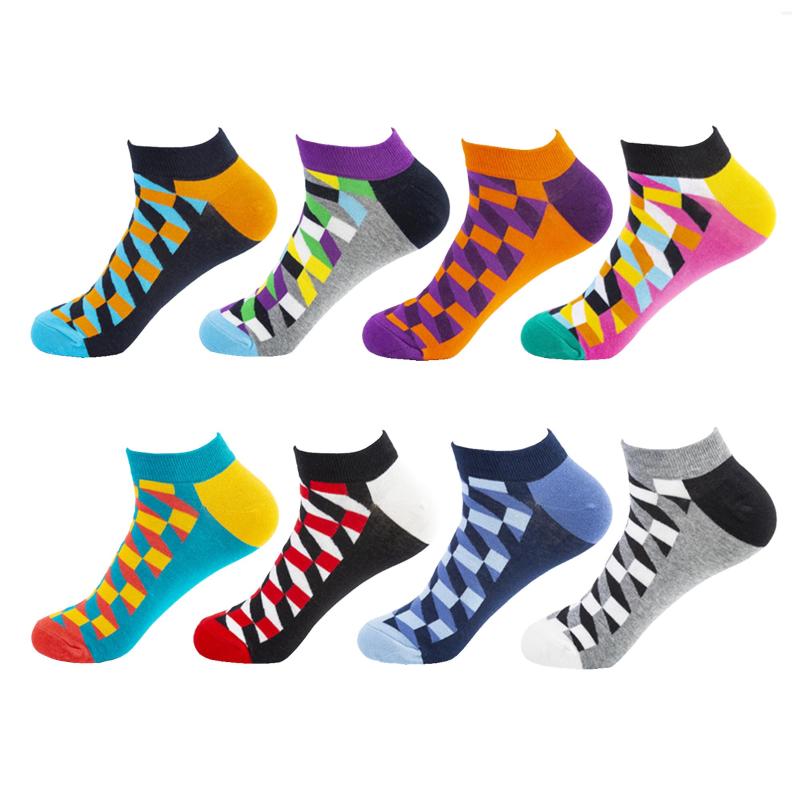 

Men's Socks 2022 High Quality Ankle Fashion Colorful Plaid Happy Business Party Short Man Big Size EUR 39-46, Blue