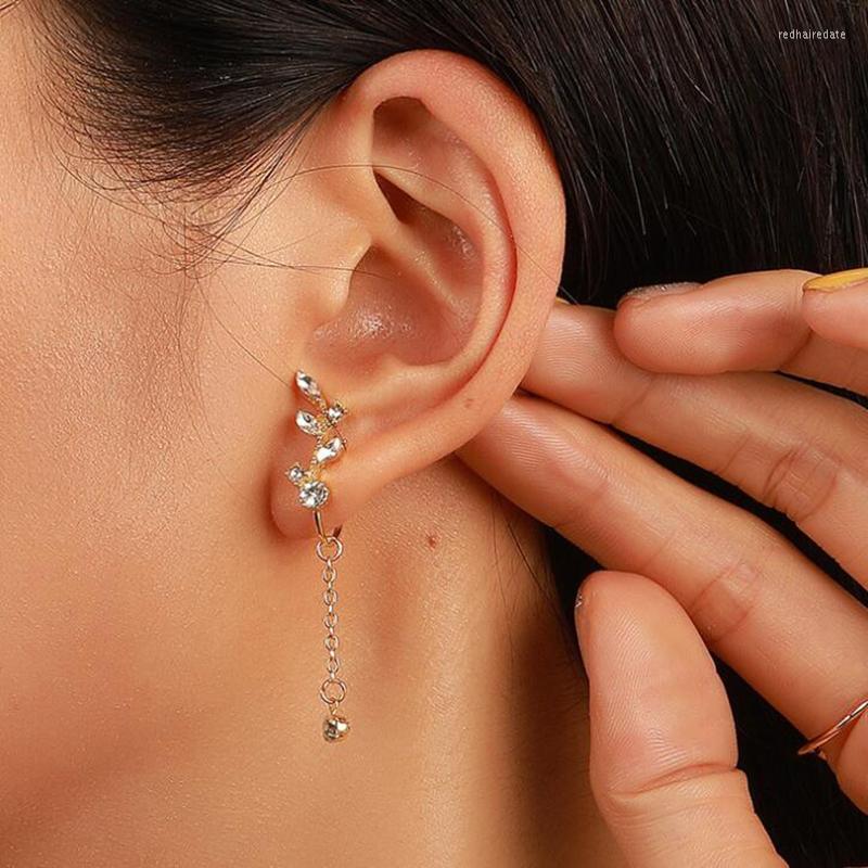 

Backs Earrings 1Pc No Piercing Zircon Leaf Clip Earring Gold Color Tassel Chain Ear Cuff For Women Cartilage Climbers Earcuff Jewelry