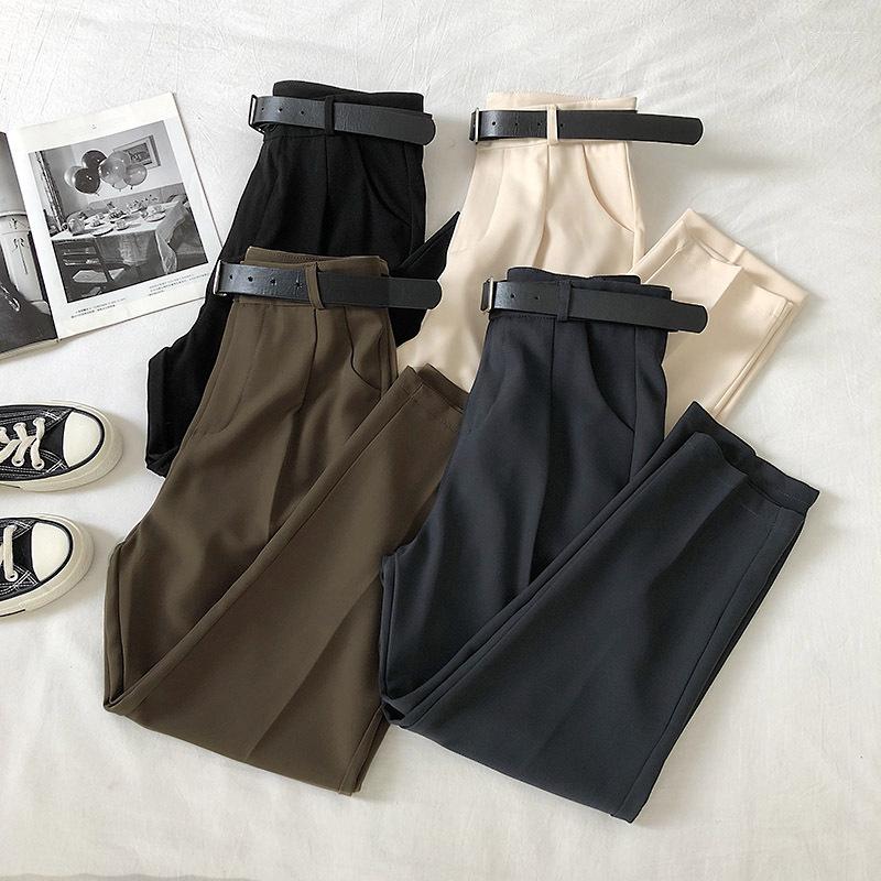 

Women' Pants 2022 Spring Autumn Women Leisure Suit Pant Korean Solid Casual Ankle Length Harem Female Fashion High Waist Soild Trousers, Khaki
