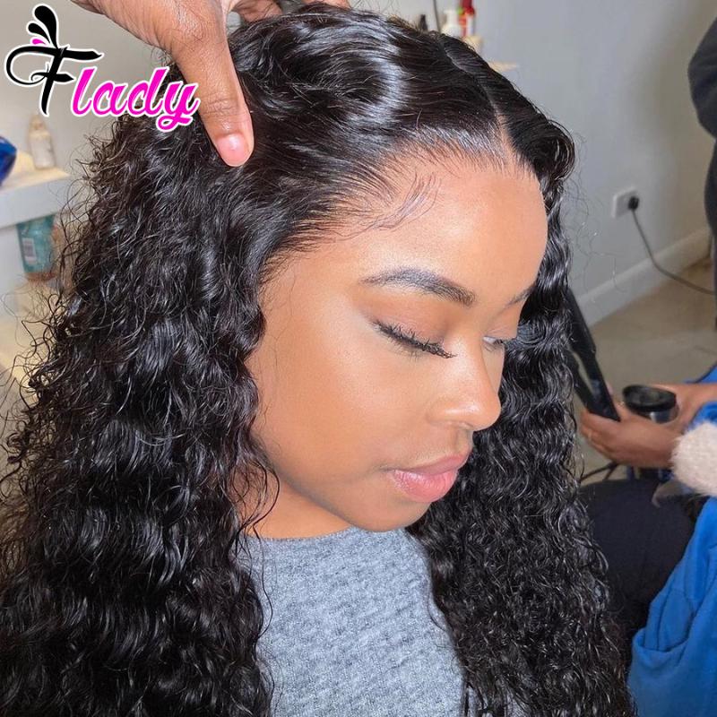 

Lace Wigs 13x4HD Transparent Front Human Hair For Women PrePlucked 180% Remy Peruvian Water Wave Frontal Wig, 4x4 medium brown