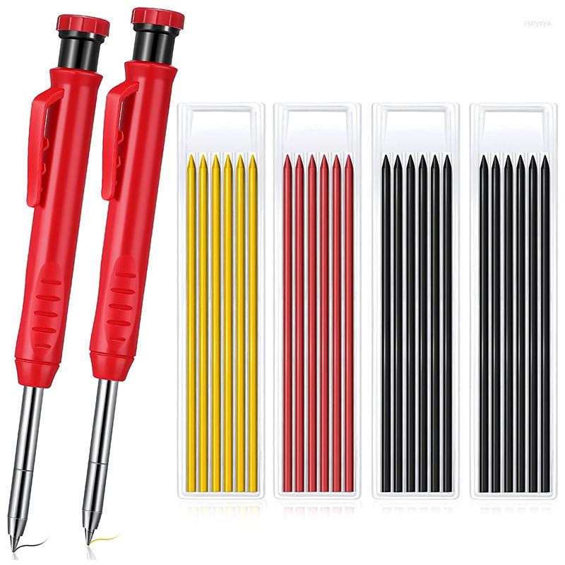 

Professional Hand Tool Sets With 18pcs Refill Solid Carpenter Pencil Set Leads Built-in Sharpener Deep Hole Mechanical Marker Marking