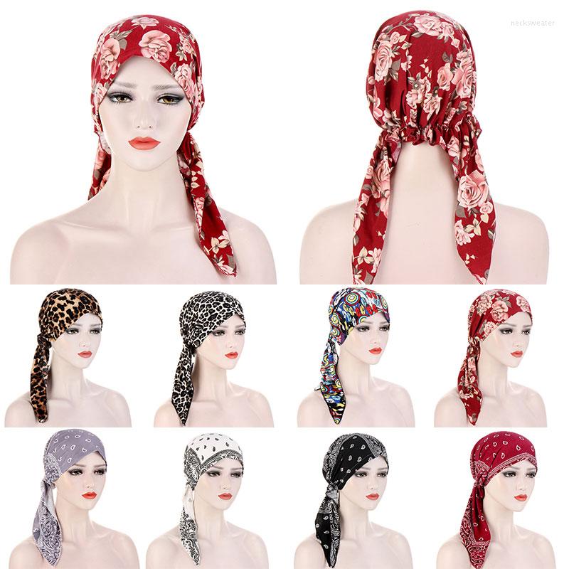

Ethnic Clothing Women Printed Muslim Hijabs Caps Baotou Cap Floral Turban Head Scarf Chemo Cancer Hair Loss Hat Long Tail Bonnet Headwrap