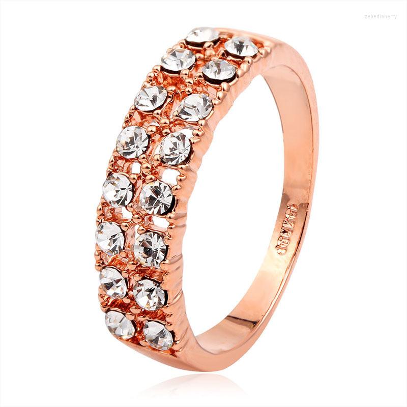 

Wedding Rings Rose Gold Color Double Line Crystals Engagement Band For Women Girls Anillos Bague Anel Aneis Finger Jewelry