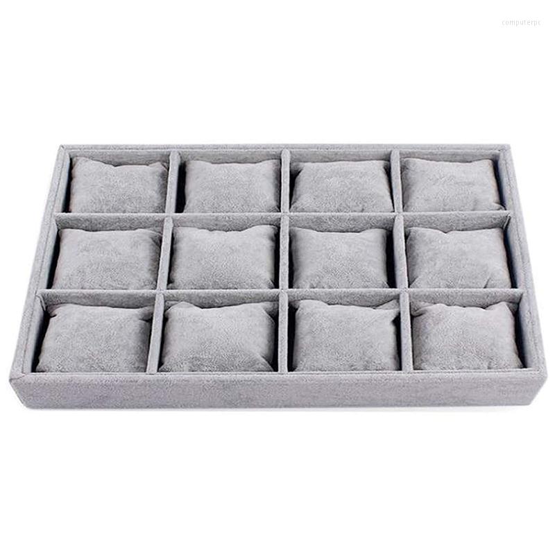 

Jewelry Pouches Bracelet Tray Organizer Watch Stand With 12 Pillows Gray