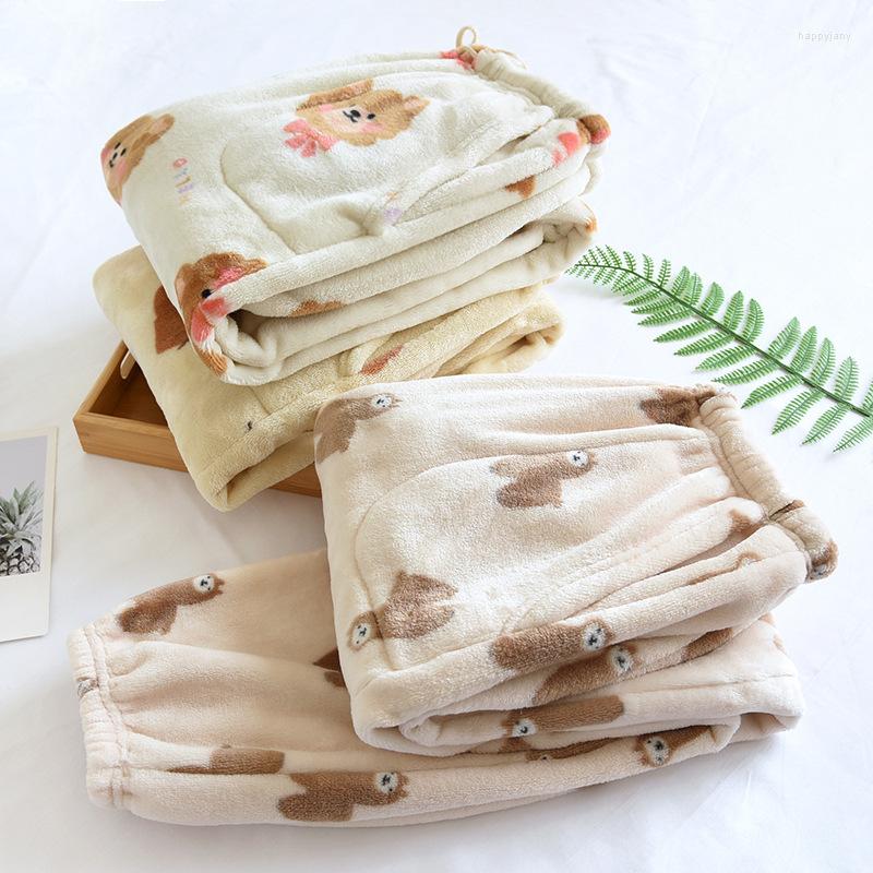 

Women's Sleepwear Casual Loose Sleep Pants Women Winter Thick Warm Flannel Lounge Wear Bottoms Cute Cartoon Pajama Female Velvet Trousers, Bear