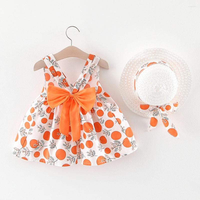 

Girl Dresses Toddler Baby Kids Summer Sleeveless Strap Dot Print Bow Princess With Hat Born Infant Clothing Sundress, Pink