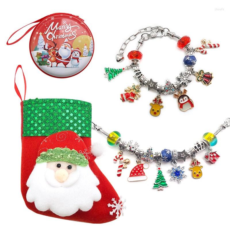 

Charm Bracelets Fashion 24 Piece Christmas Stockings Silver Bracelet Set Gift Box Creative DIY Beads High Quantity