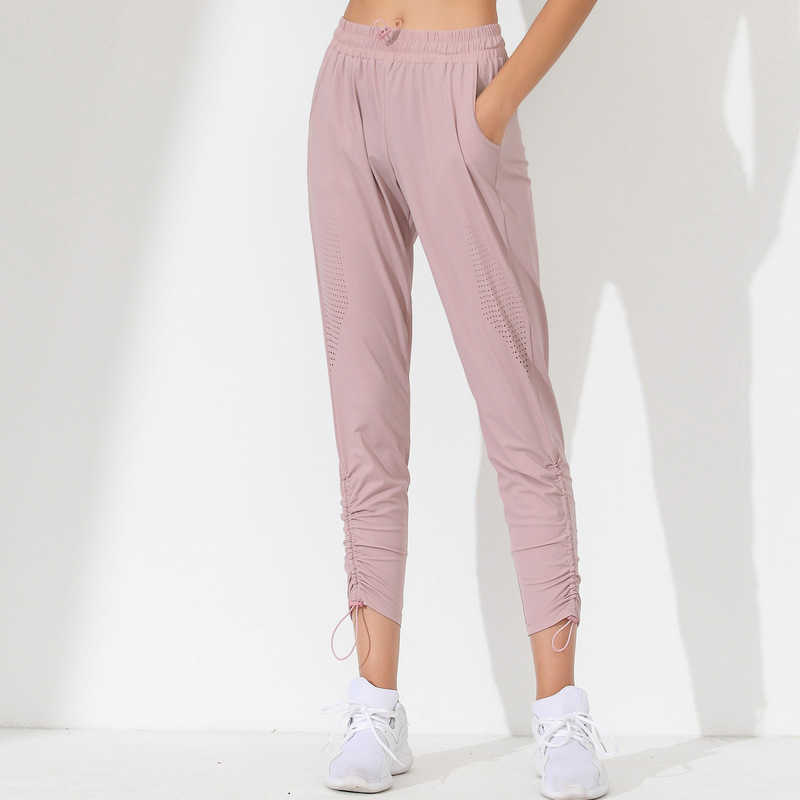 

NWT L 2082 New Ladies Pocket Elastic Jogger Pants Quick Dry Breathable Mesh Wide Leg Yoga Pants Sports Fitness Leggings, Black