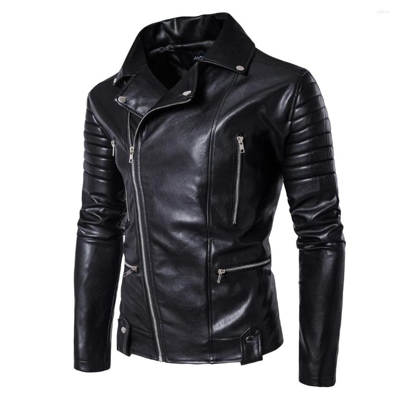 

Men's Down Punk European High-end Motorcycle Leather Jacket Multi Zipper, Black