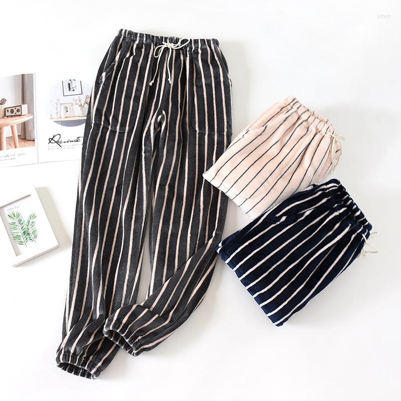 

Women's Sleepwear SVOKOR Stripe Women Pants Winter Warm Flannel Pajamas Trousers Casual Thickened Loose Ladies Sleep Clothes Velvet, Gray