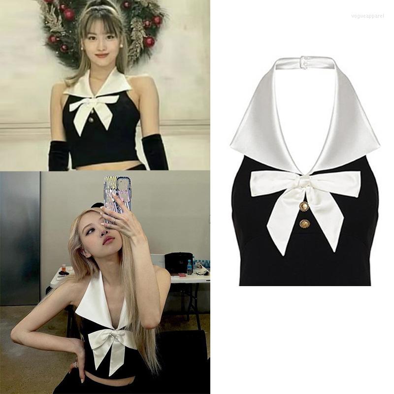

Women' Tanks Kpop Korean ROSE Women Halter Neck Crop Vest Summer Sexy Sleeveless Backless Tank Tops Camisole Bow-knot Patchwork Female