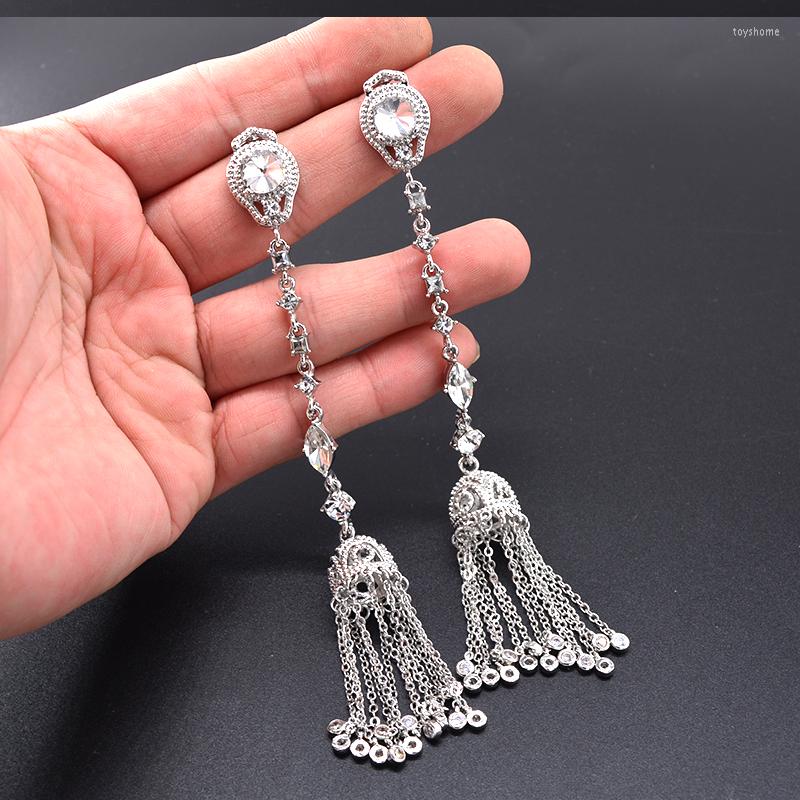 

Dangle Earrings Cubic Zircon Micro Crastal Tassel Long Drop Earring For Women Elegant Bride Jewelry Accessories Evening Dress&wedding