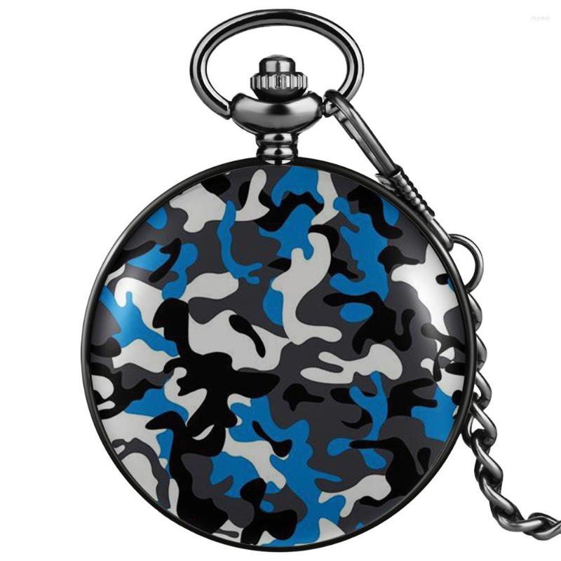 

Pocket Watches Camouflage Blue/Grey/Green Printing Design Quartz Watch Vintage Arabic Numerals Clock Pendant Fob Chain Steampunk, Camouflage grey