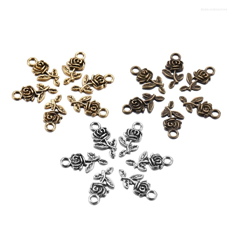 

Charms 20Pcs/lot Metal Plated Antique Flower Rose Pendant For DIY Bracelet Necklace Jewelry Making Findings Supplies Accessories