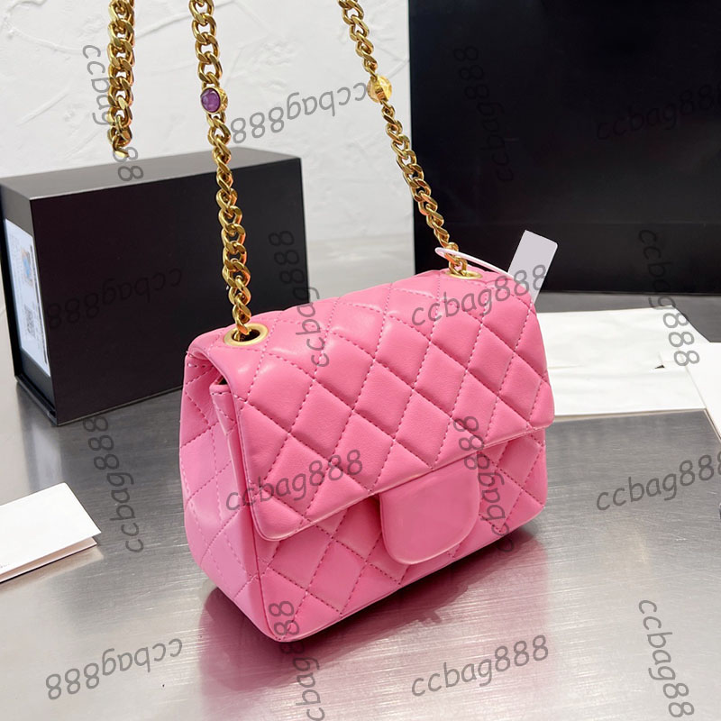 

CC Bags Luxury Brand Shoulder Bags Womens Classic Mini Flap Gem Bags Lambskin Real Leather Gold Metal Chain Crossbody Square Purse Crossbody, Box