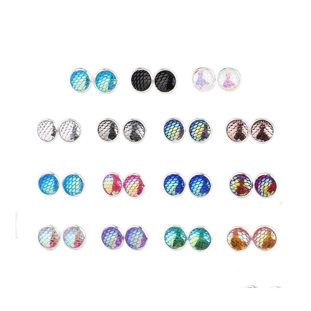 

Stud 12Mm Resin Fish Scale Sier Plated Earings Drusy Druzy Earrings Jewelry Women Party Gift Dress Candy Colors Drop Delivery Dhlam