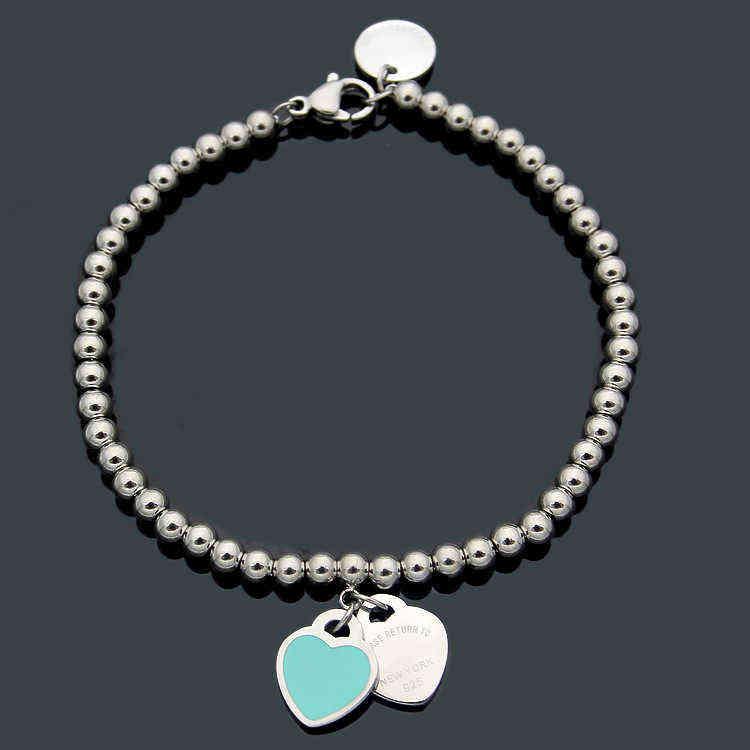 

Bangle Women Stainless Beaded Bracelet Forever Love Enamel Pink Blue Heart Charms Pulsera