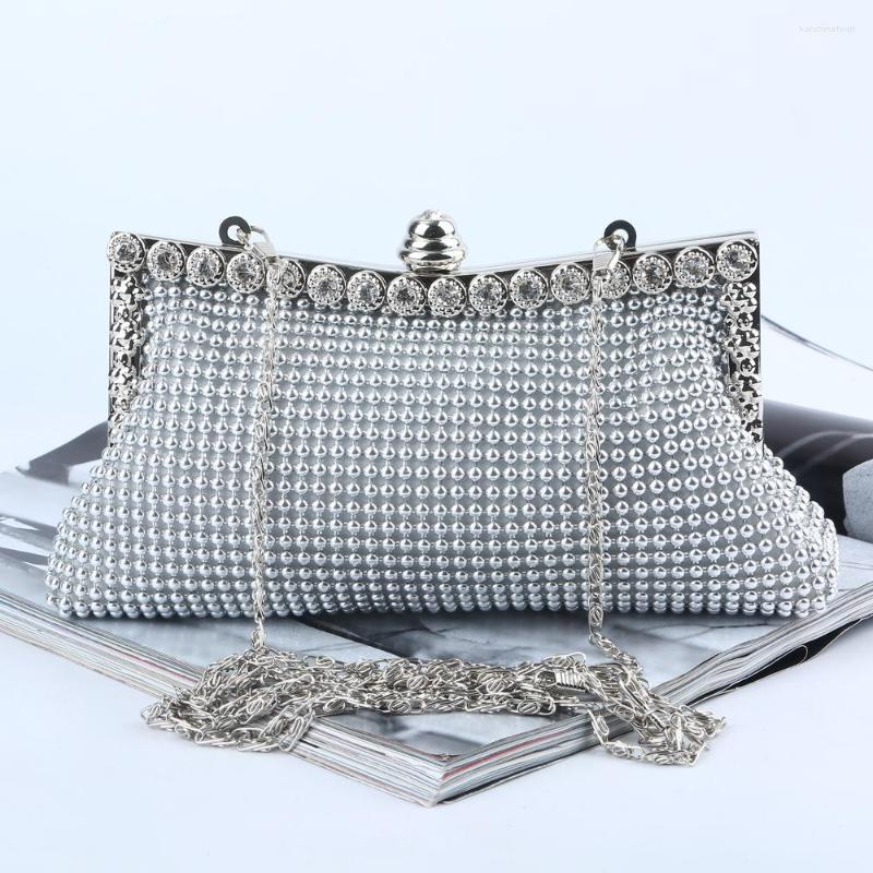 

Evening Bags Vintage Beaded Handmade Women's Handbags Chic Crystal Purse Clutches Wedding Party Dress Chain Shoulder Bag Clutch, Black