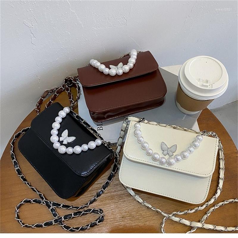 

Evening Bags Fashion Solid Color PU Shoulder Women Pearl Butterfly Handbags Totes Female Casual Travel Crossbody Sling Pouch, White