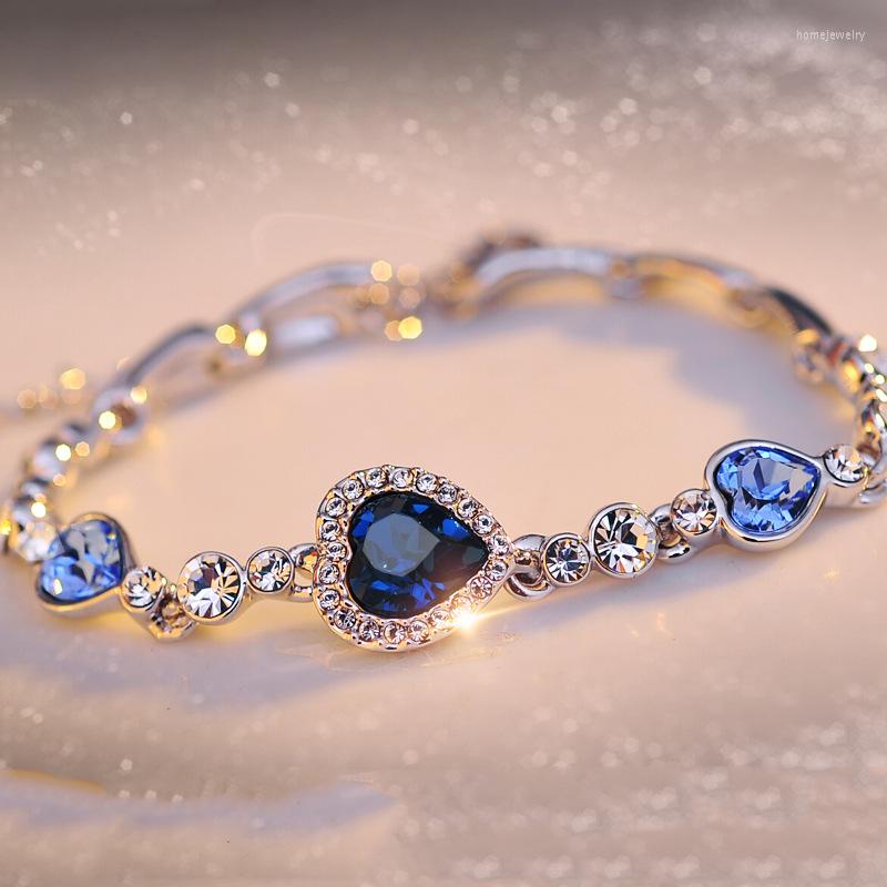 

Link Bracelets 2022 Fashion Bohemia Korean Alloy Blue Purple White Red Ocean Heart Crystal Bracelet Ladies Charm