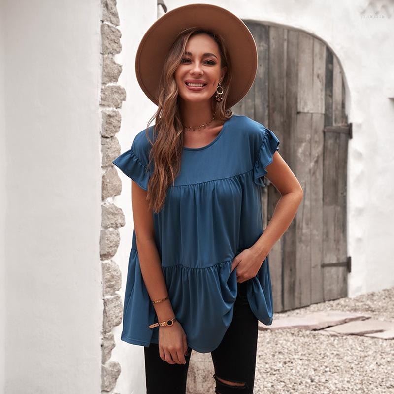 

Women' Blouses Short Sleeve Ruffled Babydoll T Shirt Top Women Loose Sleeves With Trim Chiffon -2XL Casual Blouse, Red