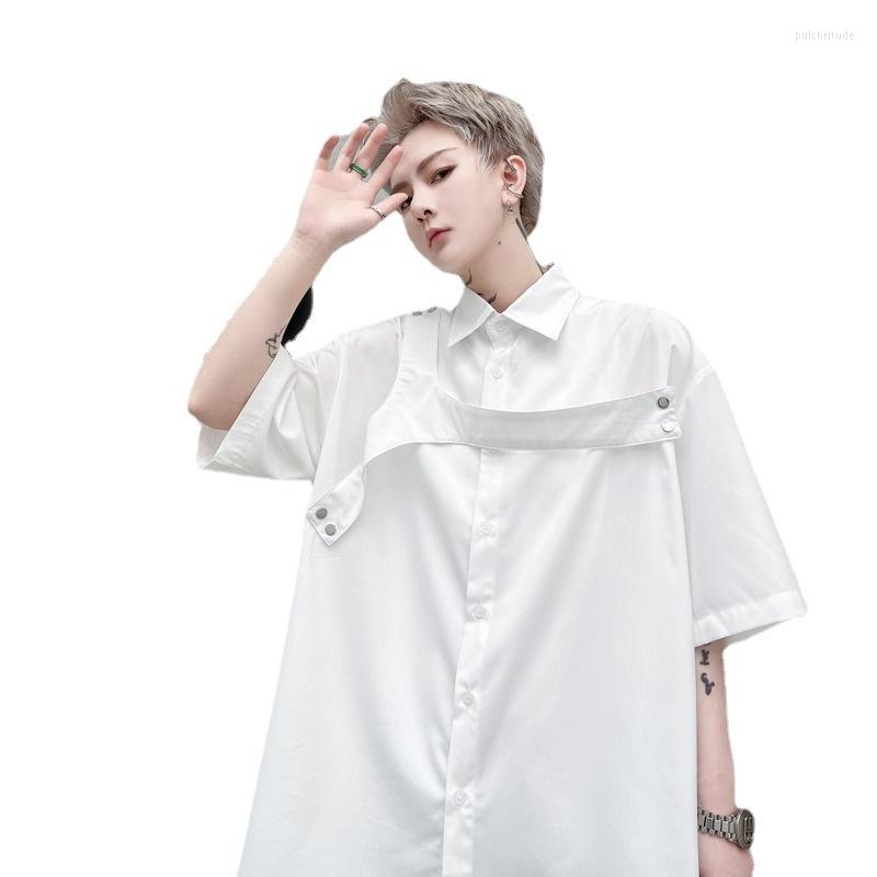 

Men' Casual Shirts Trendy Men' Japanese Ruffian Handsome Large Summer Careful Machine Detachable Cloth Decoration Loose Short Sleeve, Black