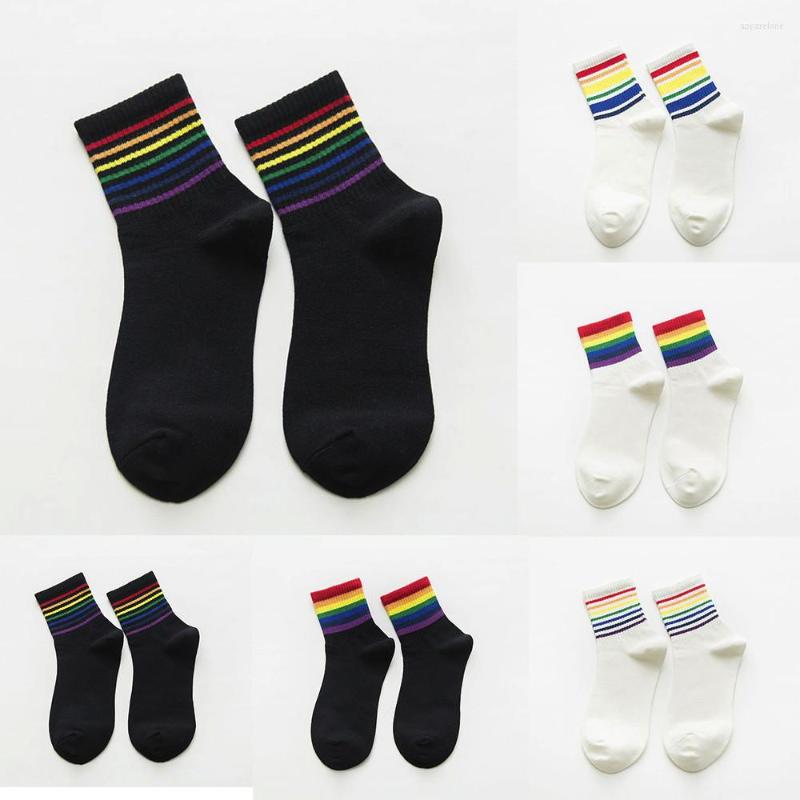 

Men's Socks Women Winter Unisex Cotton Rainbow Striped Xmas Fashion Warm Chrismas