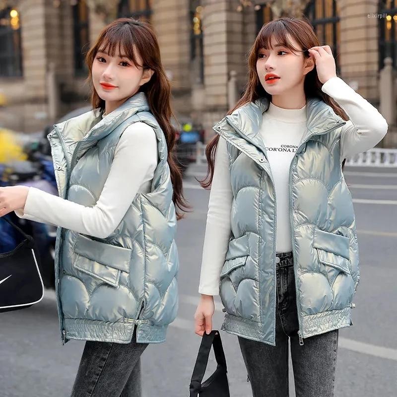 

Women' Vests 2022 Autumn Winter Jacket Women Glossy Down Cotton Vest Loose Stand Collar All-match Padded Warm Waistcoat Parkas Female, Pink