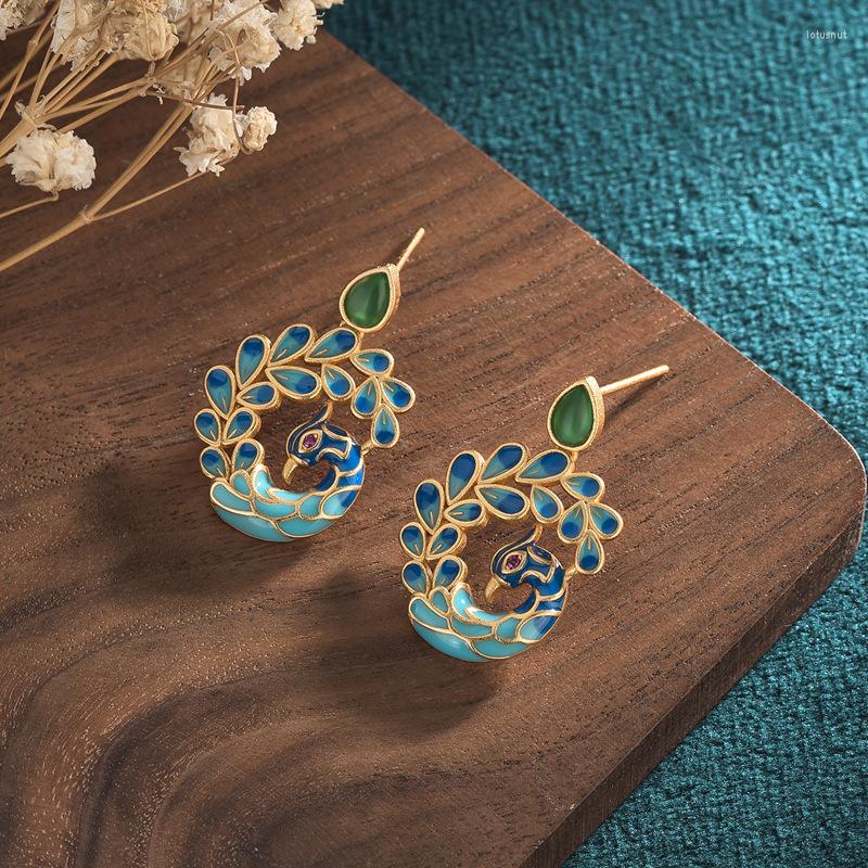 

Dangle Earrings BOEYCJR Ethnic Vintage Peacock Enamel Stone Fashion Handmade Jewelry Drop Chinese Style For Women