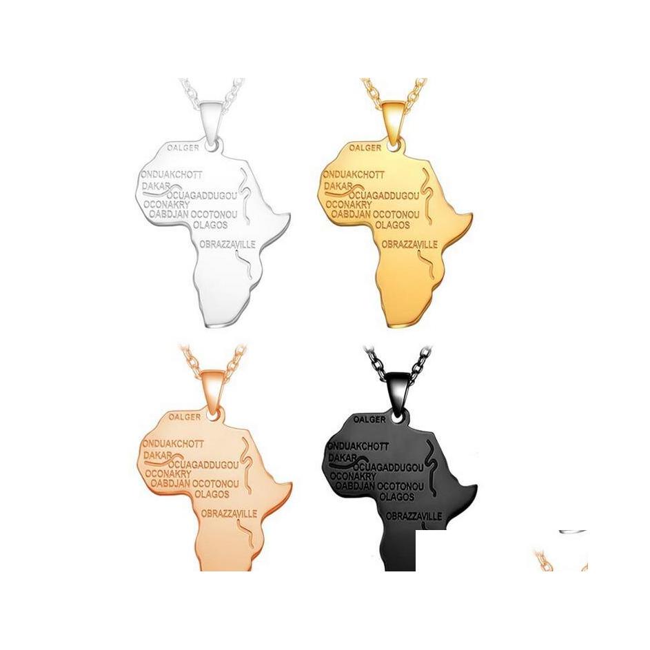 

Pendant Necklaces Hip Hop Africa Map Necklace Men Sier Rose Gold Black Lettering African Charm Link Chain For Women Drop Delivery Je Dhryb