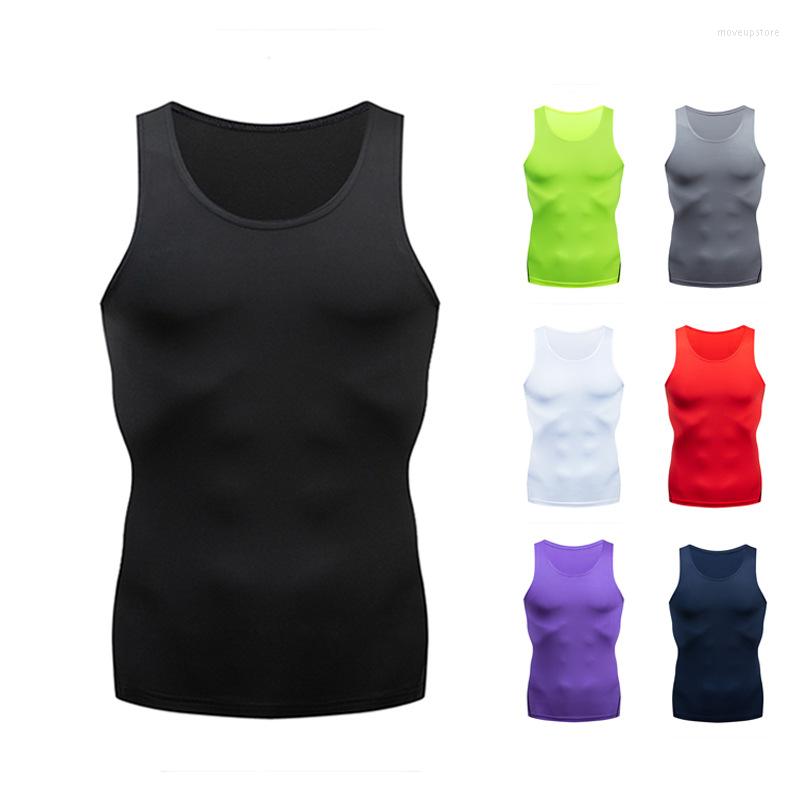 

Gym Clothing Men's Sports Tight Vest Quick-Drying Sleeveless Fitness Stretch Solid Color Bottoming Running Body Shaping, Navy blue