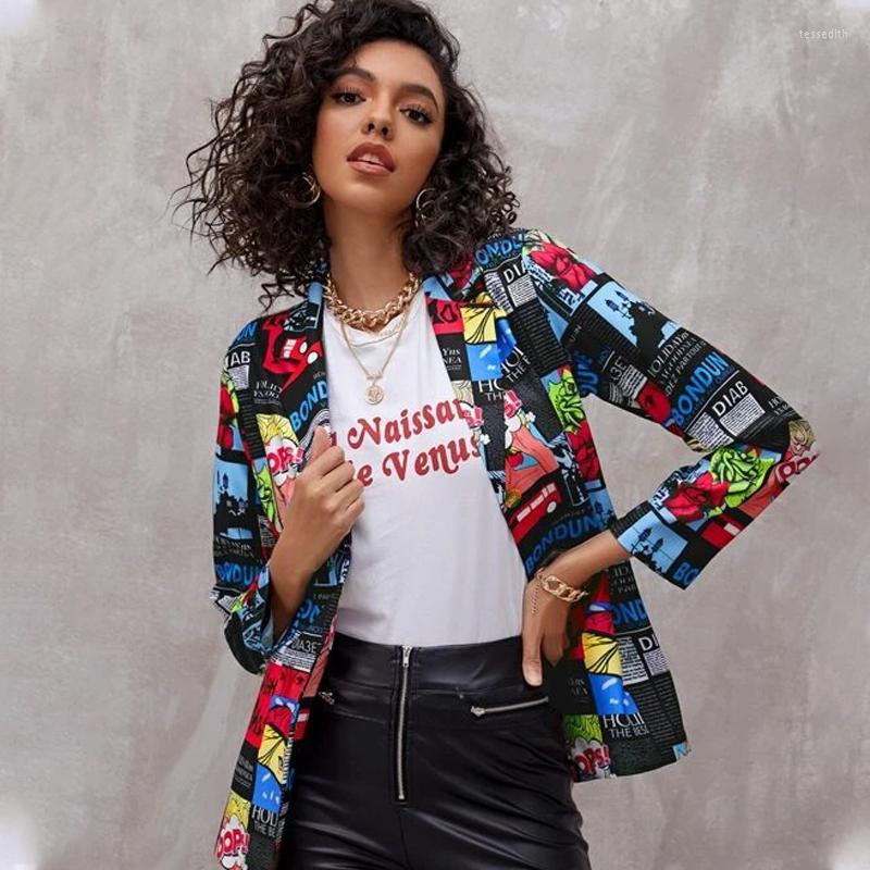 

Women' Suits Vintage Irregular Single Button Printing Blazer Women Jacket Autnmn Fashion Elegant Lady Long Sleeve Coat Femme American, Mxy-20206-2
