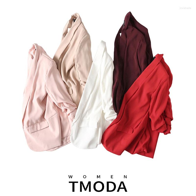 

Women's Suits T MODA 2022 Summer Women Chic Twill Thin Pink Blazer Gathered Pockets Vintage Office Wear Coat Outerwear Tops 11 Colors, Black