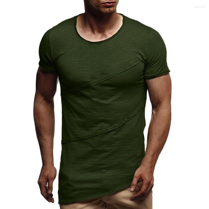 

Men's Casual Shirts Fashion Men Muscle Summer Patchwork Solid Short Sleeve O-Neck T-Shirt Top Blouse, Army green