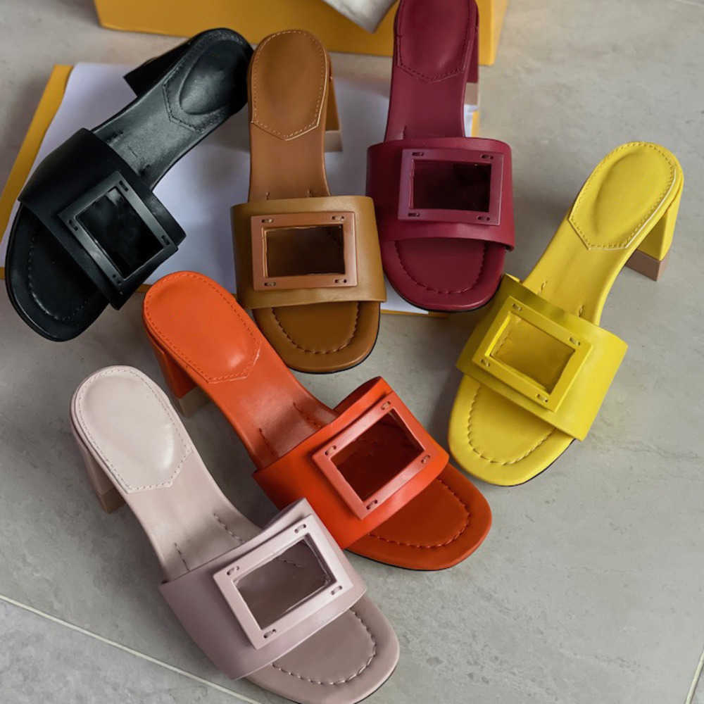 

Women Signature Sandals Leather Slides Slippers Embellished Baguette Pattern High Heels Designer Shoes Summer Outdoor Flats Flip Flops With Box 315, Color 1