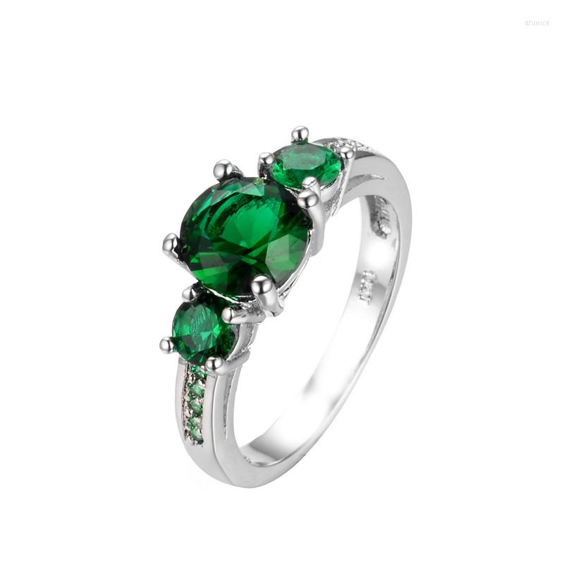 

Wedding Rings Vintage Female Green Crystal Stone Ring Classic Silver Color Engagement Trendy Bridal Round Thin For Women