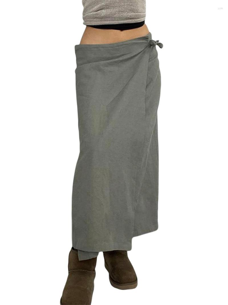 

Skirts Women Long Cargo Drawstring Shirred Baggy Skirt E Girls Vintage Harajuku Streetwear, Gray