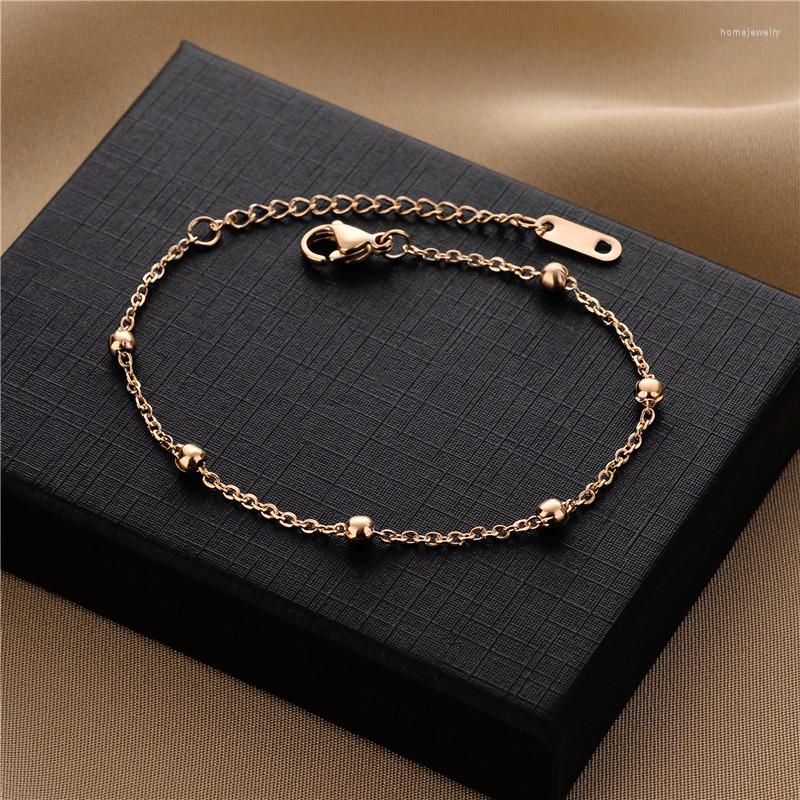 

Link Bracelets Korean Style Fashion Simple Beaded Chain Stainless Steel For Women Elegant Ladies Rose Gold Charm Bracelet Jewelry