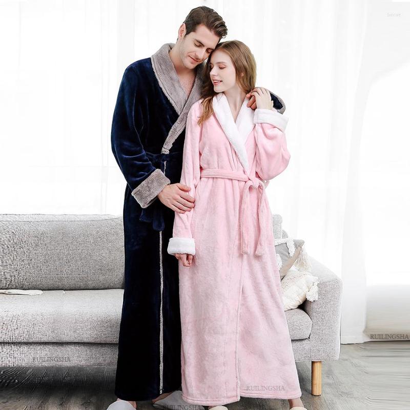 

Men's Sleepwear Men Winter Plus Size Warm Coral Fleece Hooded Bathrobe Flannel Kimono Extra Long Bath Robe Night Dressing Gown Women, Women no hood coffee