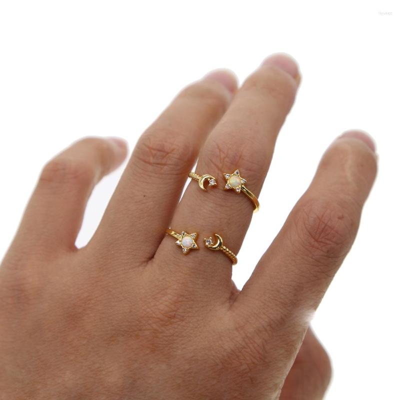 

Wedding Rings Top Quality Simple Delicate Gold Color Thin Round Opal Cz Moon Star Ring Yong Girl Lady Gift Dainty White Fire