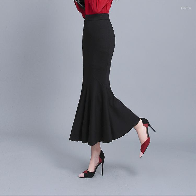 

Skirts Spring Autumn Ruffle Skirt Women Over The Knee OL Professional Hip Fishtail High Waist Slim Stretch, Red