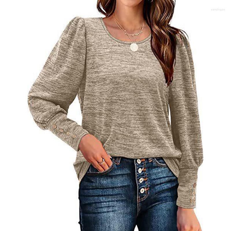

Women' T Shirts Loose Casual Fashion Women Tops Blusas Autumn And Winter O-neck Bubble Sleeve T-shirt Button Top Female Clothing Tees 23673, Black